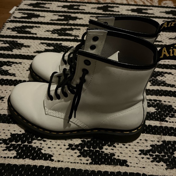 Dr. Martens 101 Yellow Stitch Smooth Leather Boots - White/Black - Men\'s Size 8 main image 4